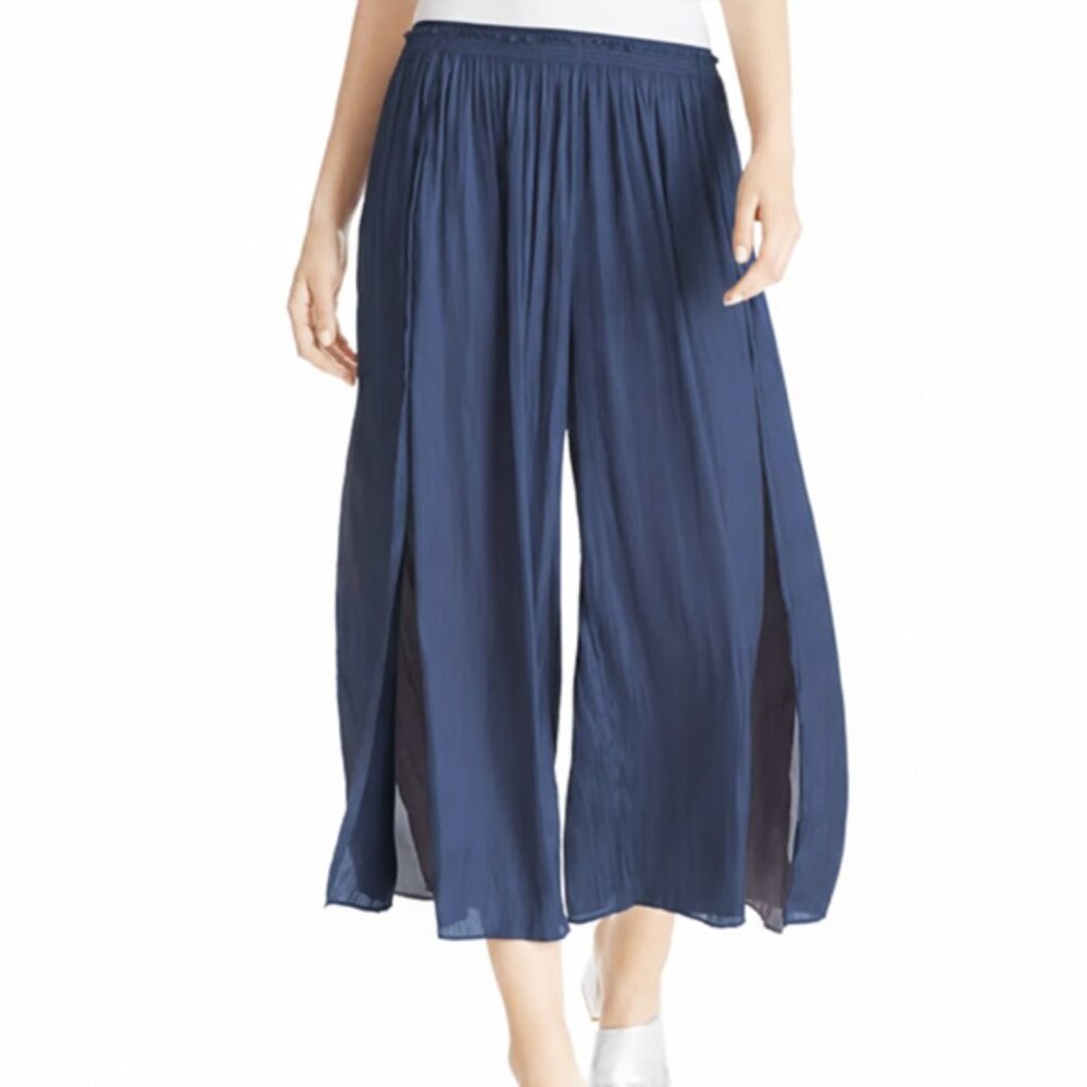 NWT Nic+zoe Destination crinkle Split Wide-Leg Pants indigo sea Size M
